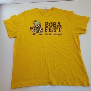 Boba Fett T Shirt Mens XL Yellow Star Wars Bounty Hunter Lucas Film Cotton